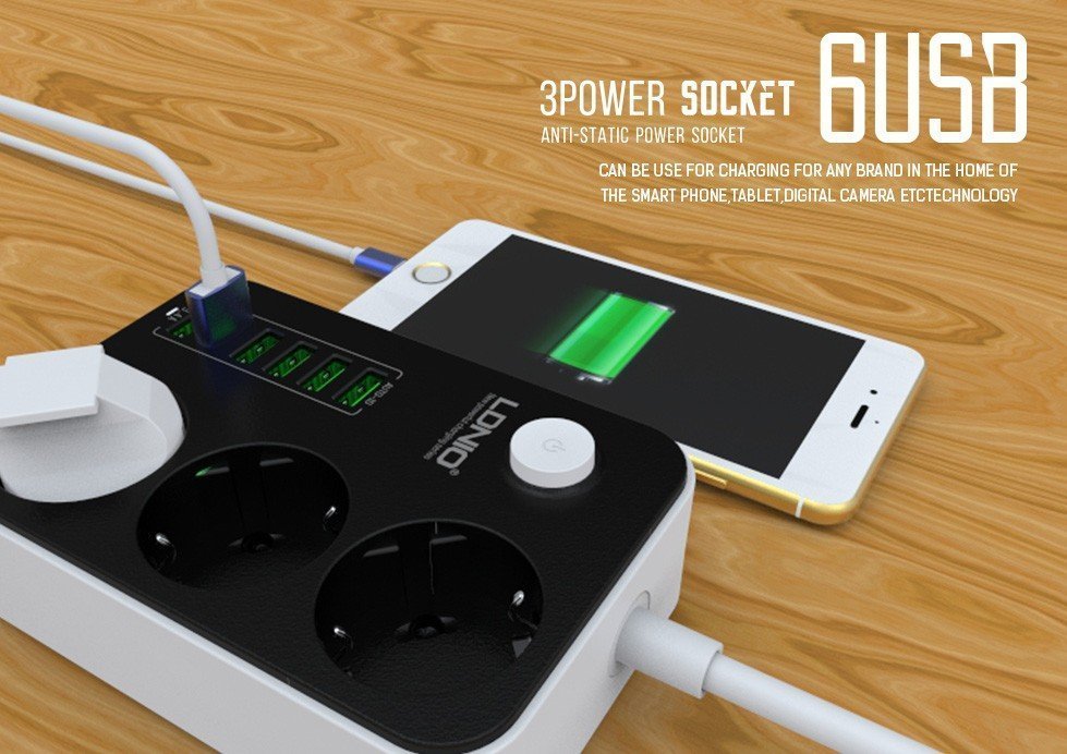 Ldnio 6 Usb Ports And 3 Power Socket Extension (9)
