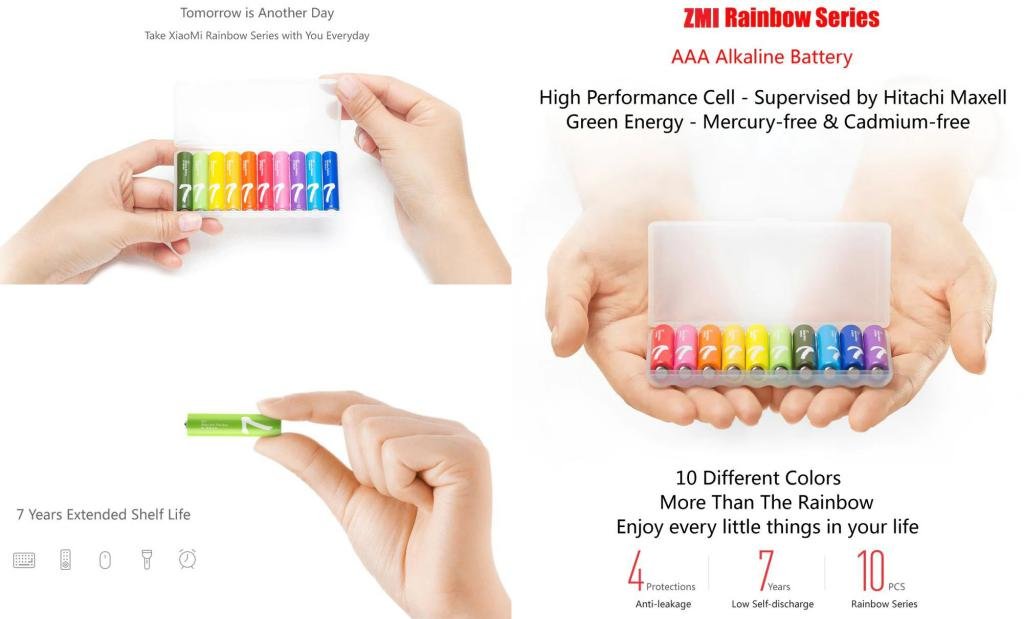 Xiaomi Zmi Rainbow Aaa Alkaline Battery Set 10 Pcs (1)