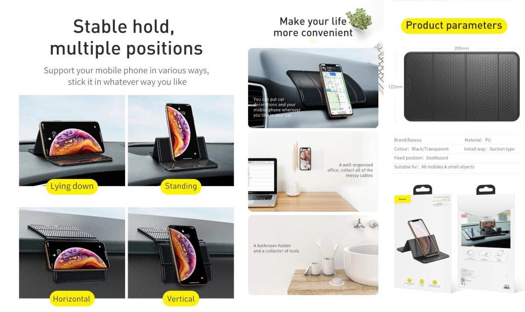Baseus Car Mount Folding Bracket Antiskid Pad (1)