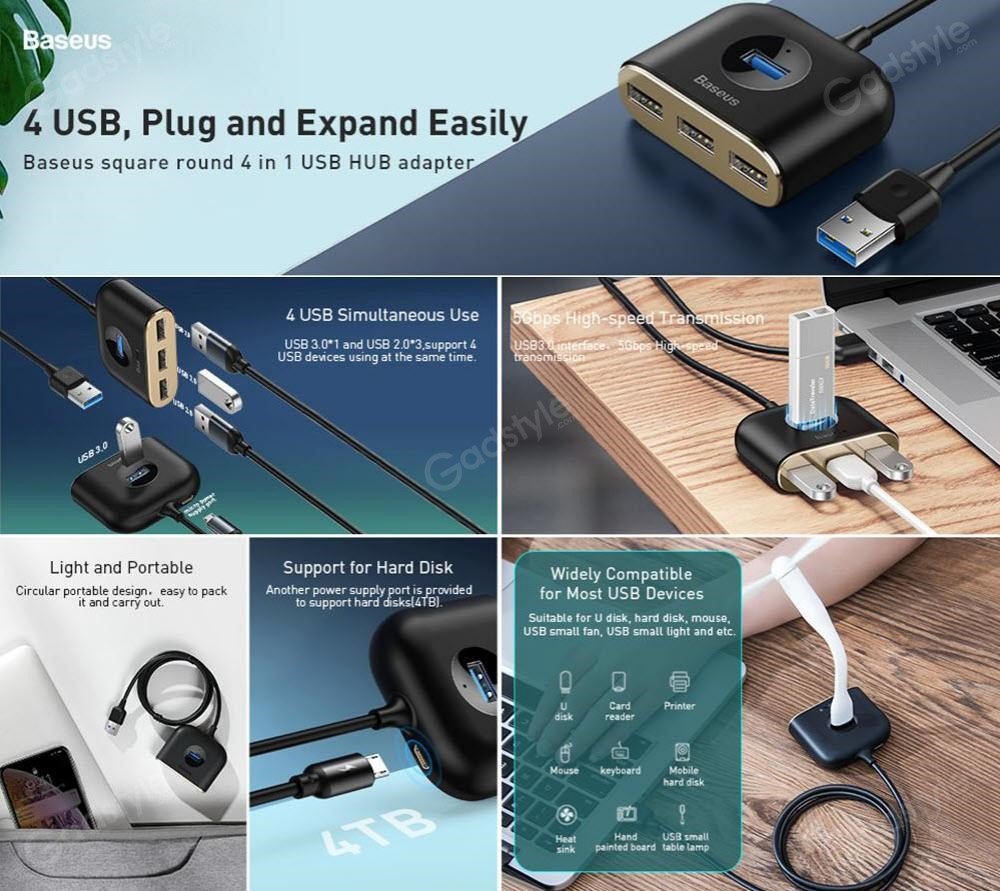 Baseus Square Round 4 In 1 Usb Hub Adapter (1)
