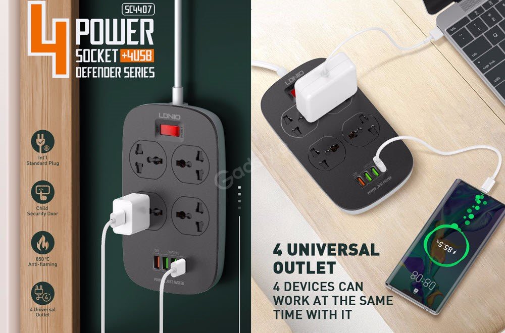 Ldnio 2500w Power Socket 4 Usb Defender Series Adapter (2)