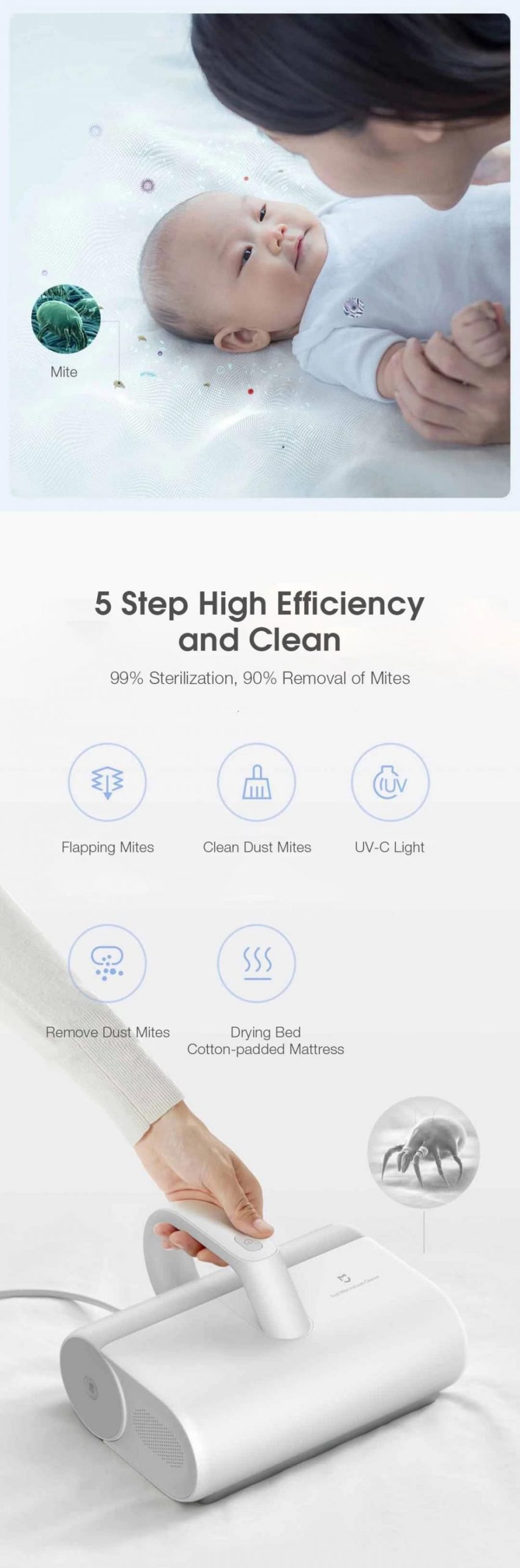 Mini Xiaomi Mijia Uv Sterilization Anti Mites Mattress Vacuum Cleaner 12000pa Strong Suction (5)
