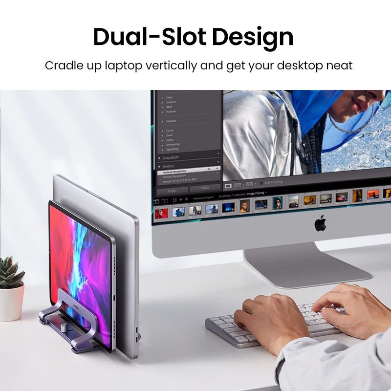 Ugreen Dual Slot Vertical Laptop Stand Aluminum Adjustable Stand Holder (4)