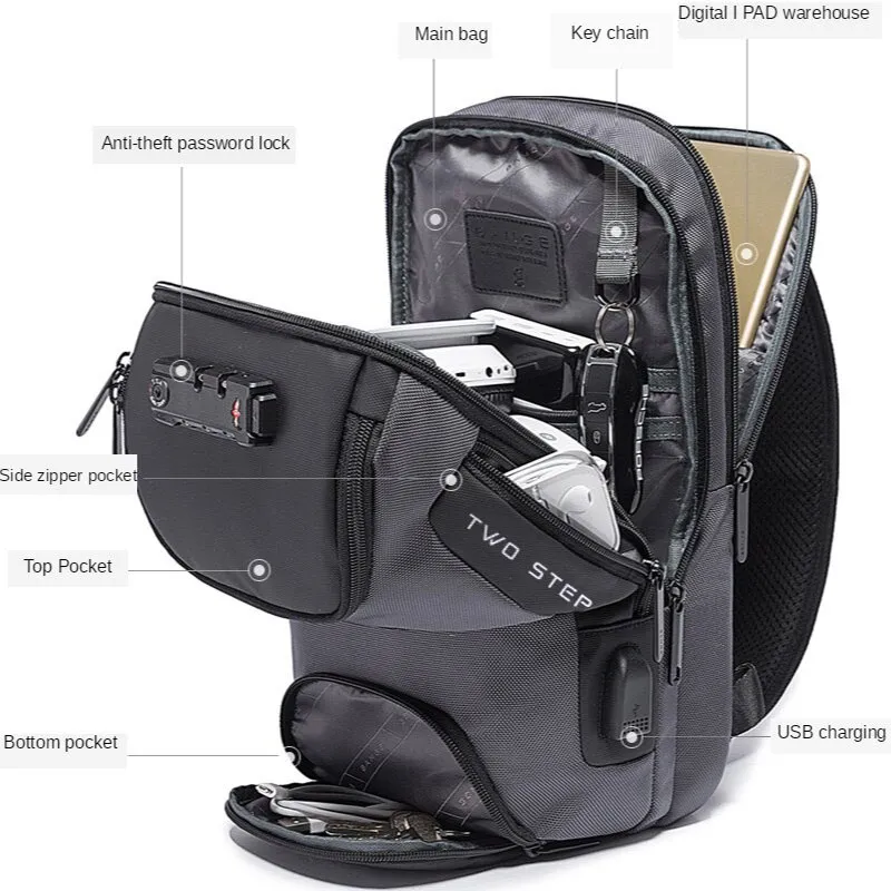 Bange Bg 7082 Anti Theft Tsa Lock Crossbody Bag Waterproof Chest Pack With External Usb Port (5)