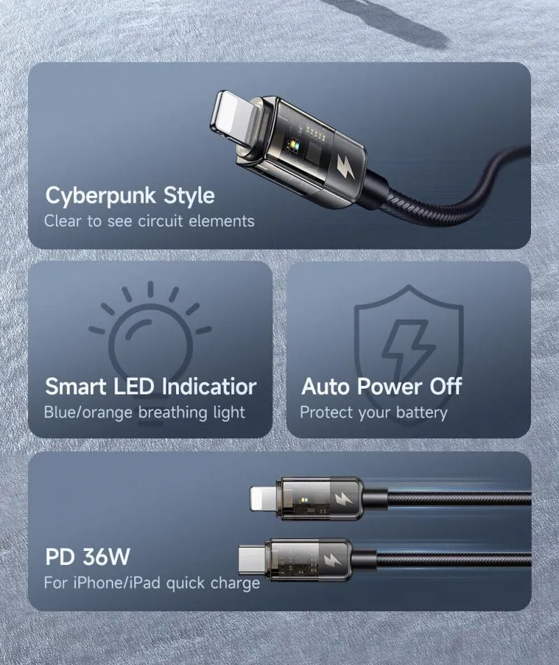 Mcdodo 36w Auto Power Off Usb C To Lightning Transparent Cable (3)