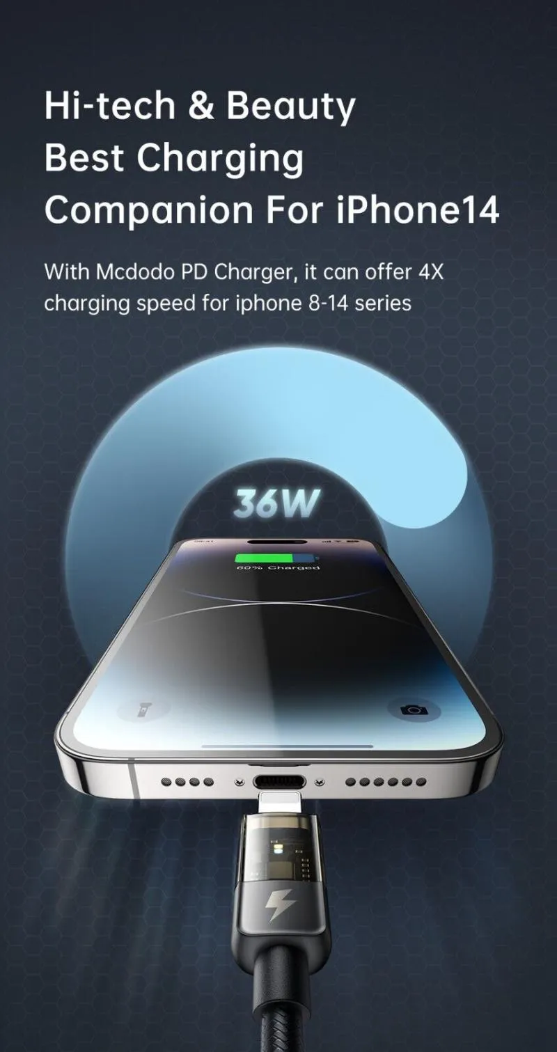Mcdodo 36w Auto Power Off Usb C To Lightning Transparent Cable (4)