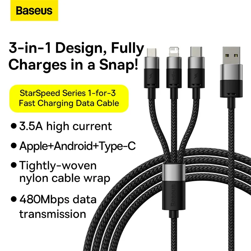 Baseus Cable Starspeed 3in1 Fast Charging Data Cable Usb To Micro Type C Lightning 3 5a (5)