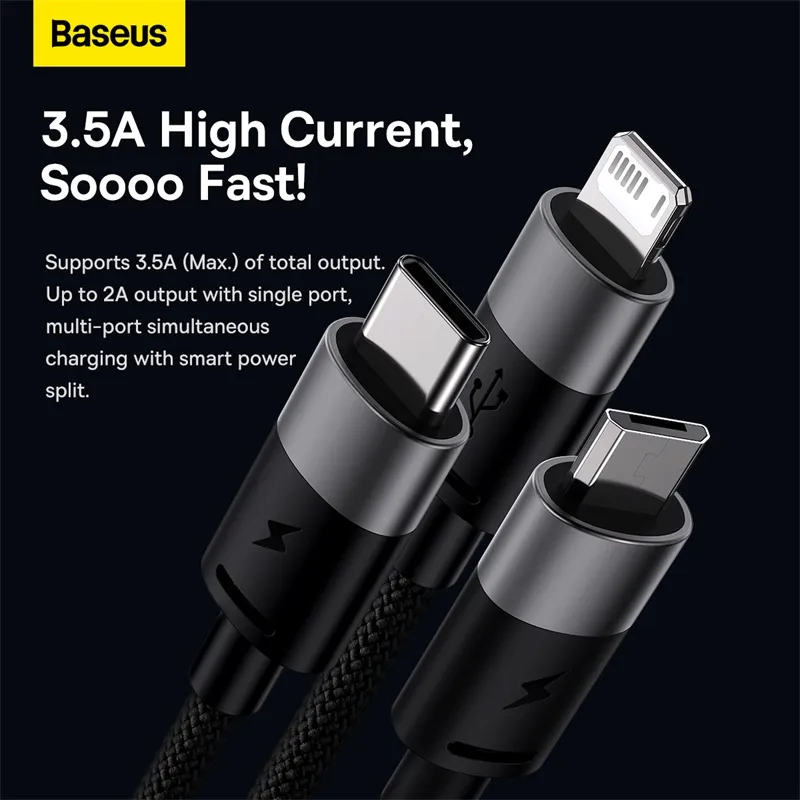 Baseus Cable Starspeed 3in1 Fast Charging Data Cable Usb To Micro Type C Lightning 3 5a (6)