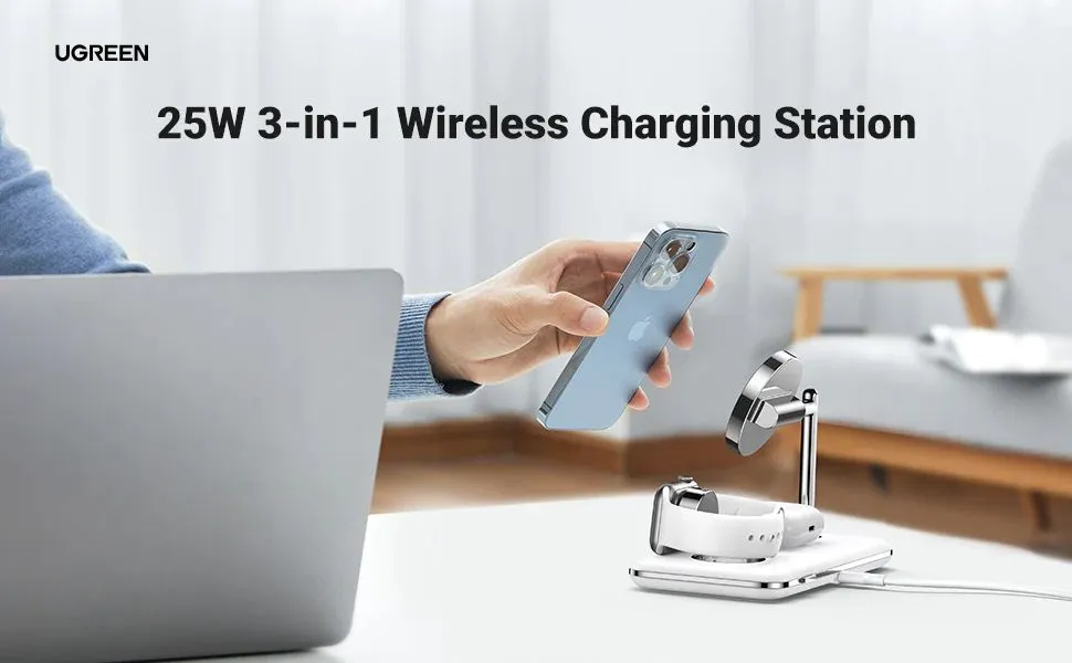 Ugreen Cd278 25w 3 In 1 Magsafe Wireless Charging Station 90326 (5)