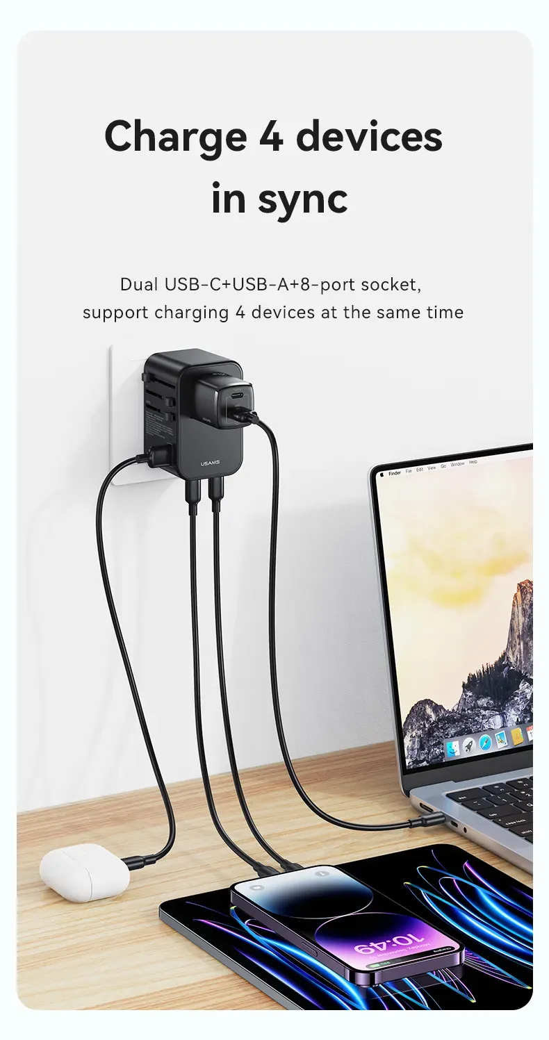 Usams Us Cc199 T62 65w Dual Type C Usb Universal Travel Charger (4)