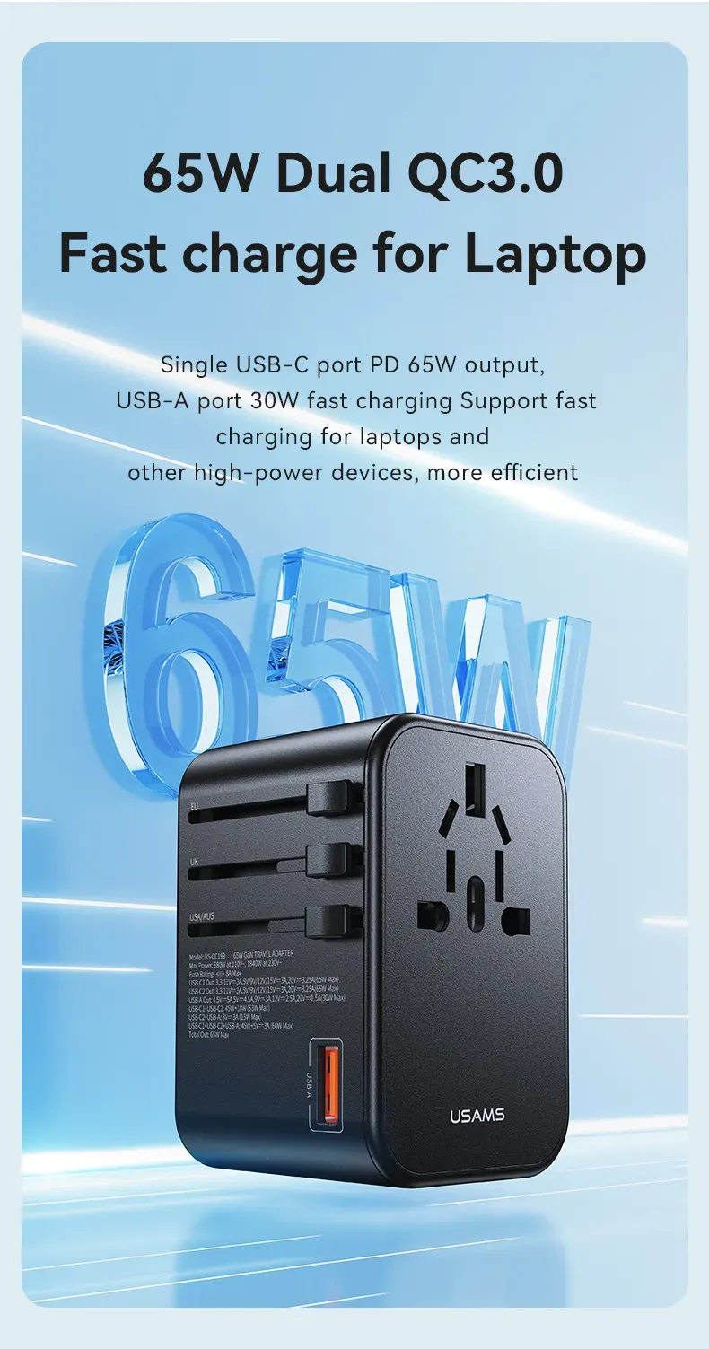 Usams Us Cc199 T62 65w Dual Type C Usb Universal Travel Charger (5)