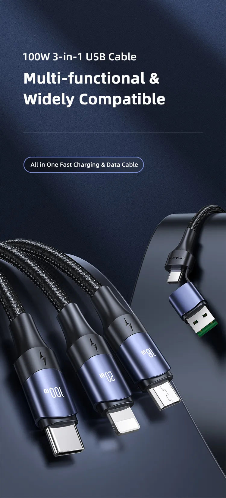 Usams Us Sj511 U71 100w All In One Aluminum Alloy Fast Charging Data Cable (2)