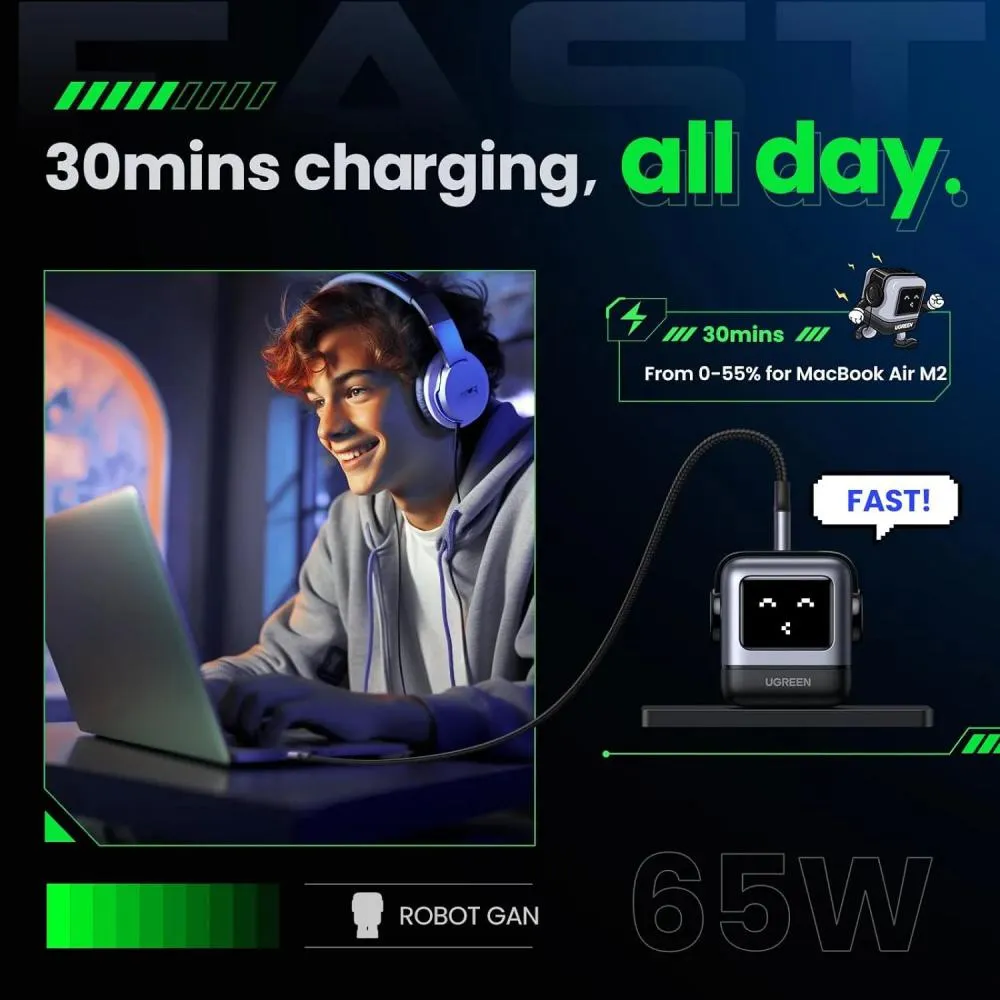 Ugreen Nexode Rg 65w Usb C Gan Charger 1 Usb A And 2 Usb C Ports (3)