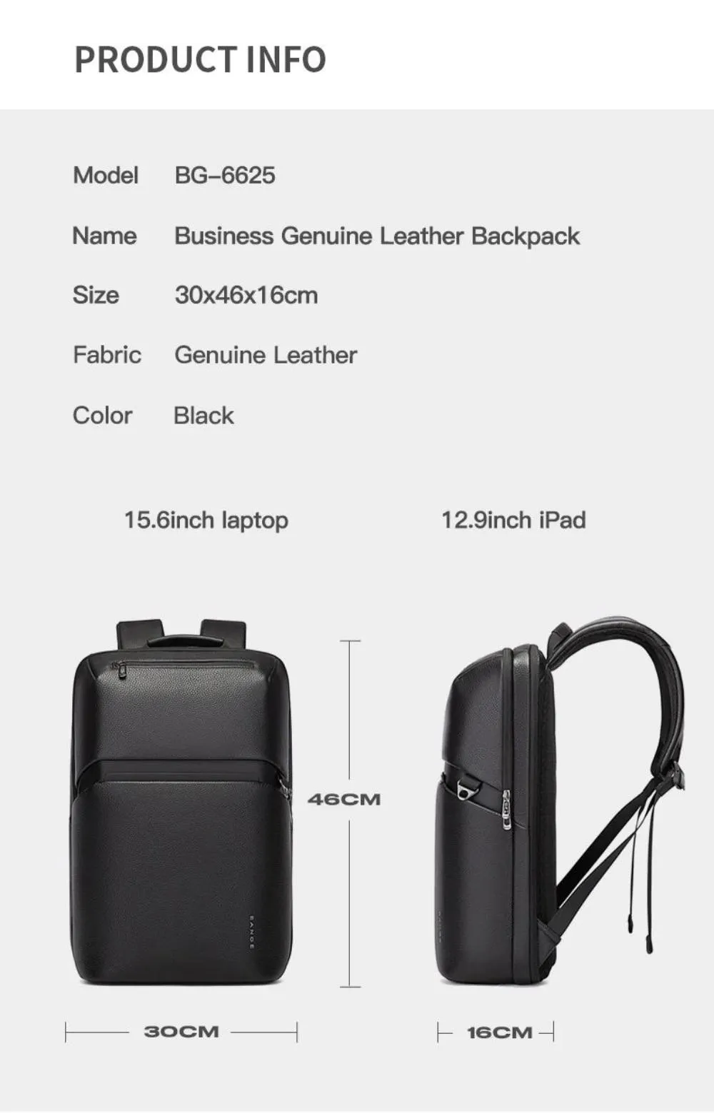 Bange 6623 Leather Anti Theft Backpack 16in Super Light (3)