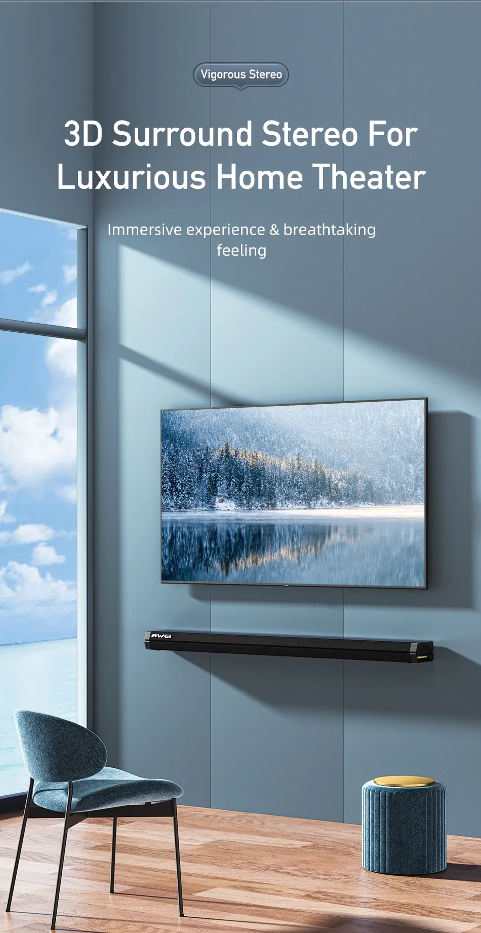 Awei Y990 100w Dual Speakers Home Theater Tv Sound Bar (3)