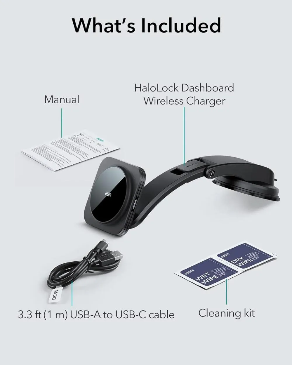 Esr Dashboard Wireless Charger With Low Profile Mounting Arm Halolock (2)
