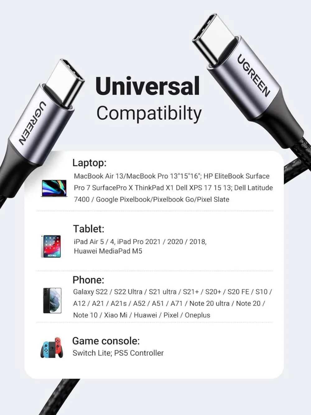 Ugreen 60w Usb C To Usb Type C Cable 3a 1m (1)
