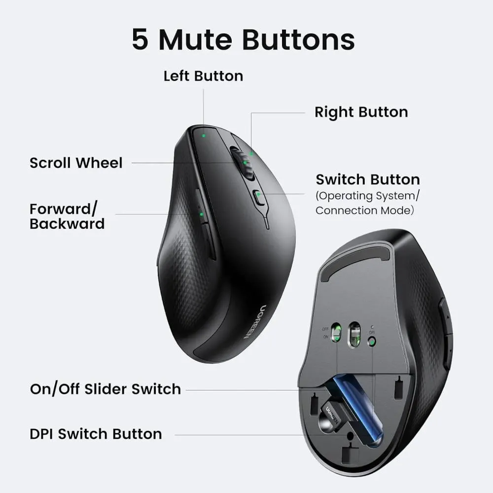 Ugreen Ergonomic Wireless Mouse 4000 Dpi Mu101 (5)