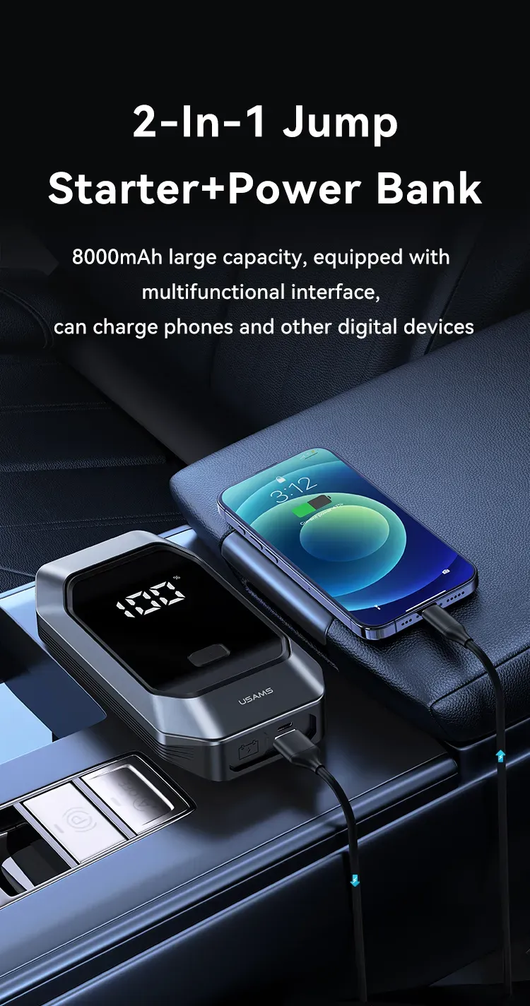 Usams Us Zb284 12v Car Jump Starter With Light Power Bank 8000mah Battery (4)