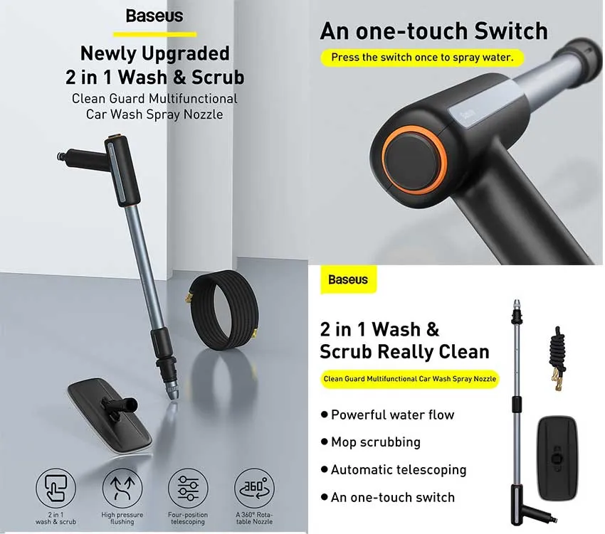 Baseus Clean Guard Multifunctional Car Wash Spray Nozzle With Pipe (2)