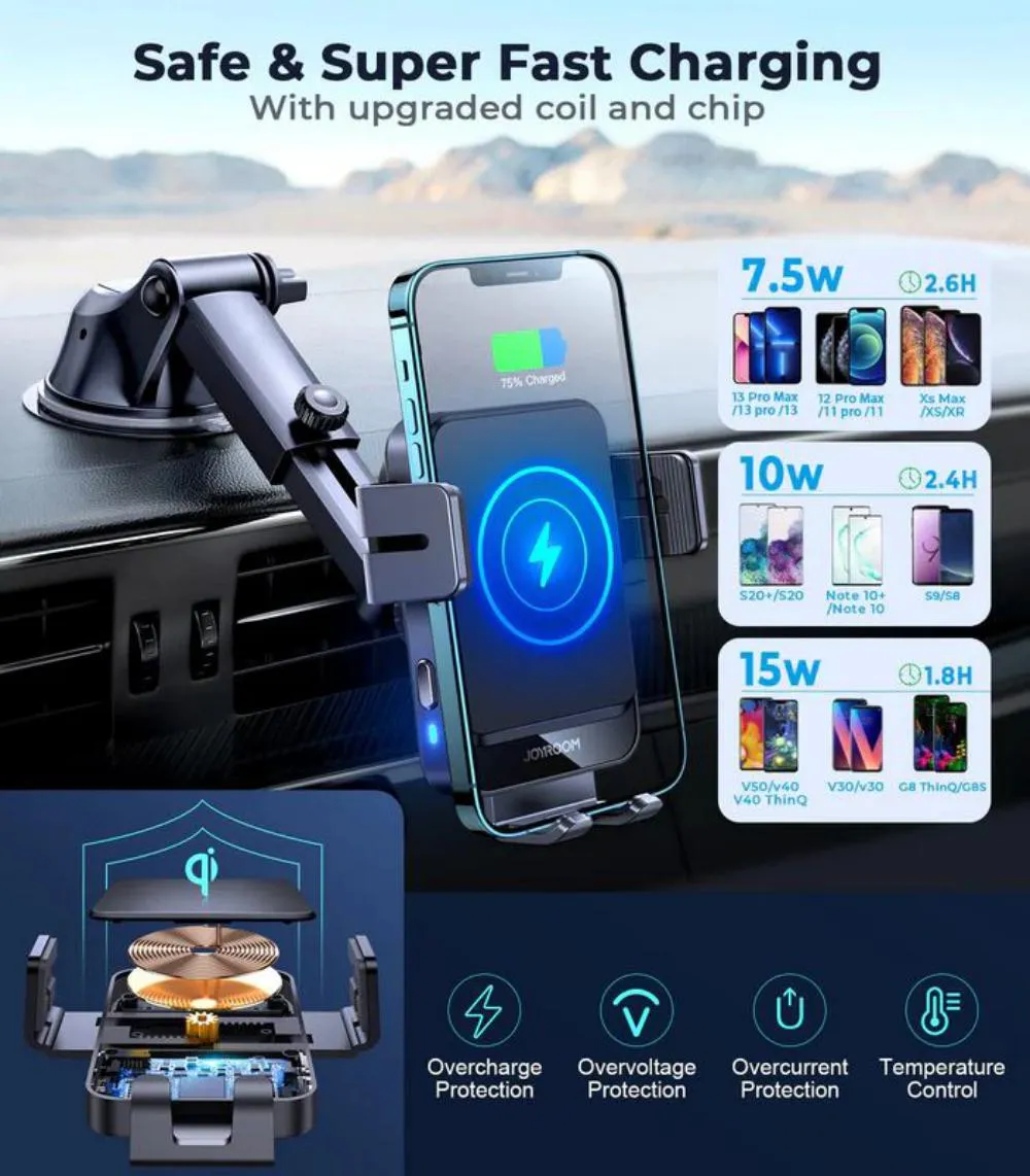 Joyroom Jr Zs219 Qi 15w Three Axis Electric Wireless Car Charger Holder Mount (3)