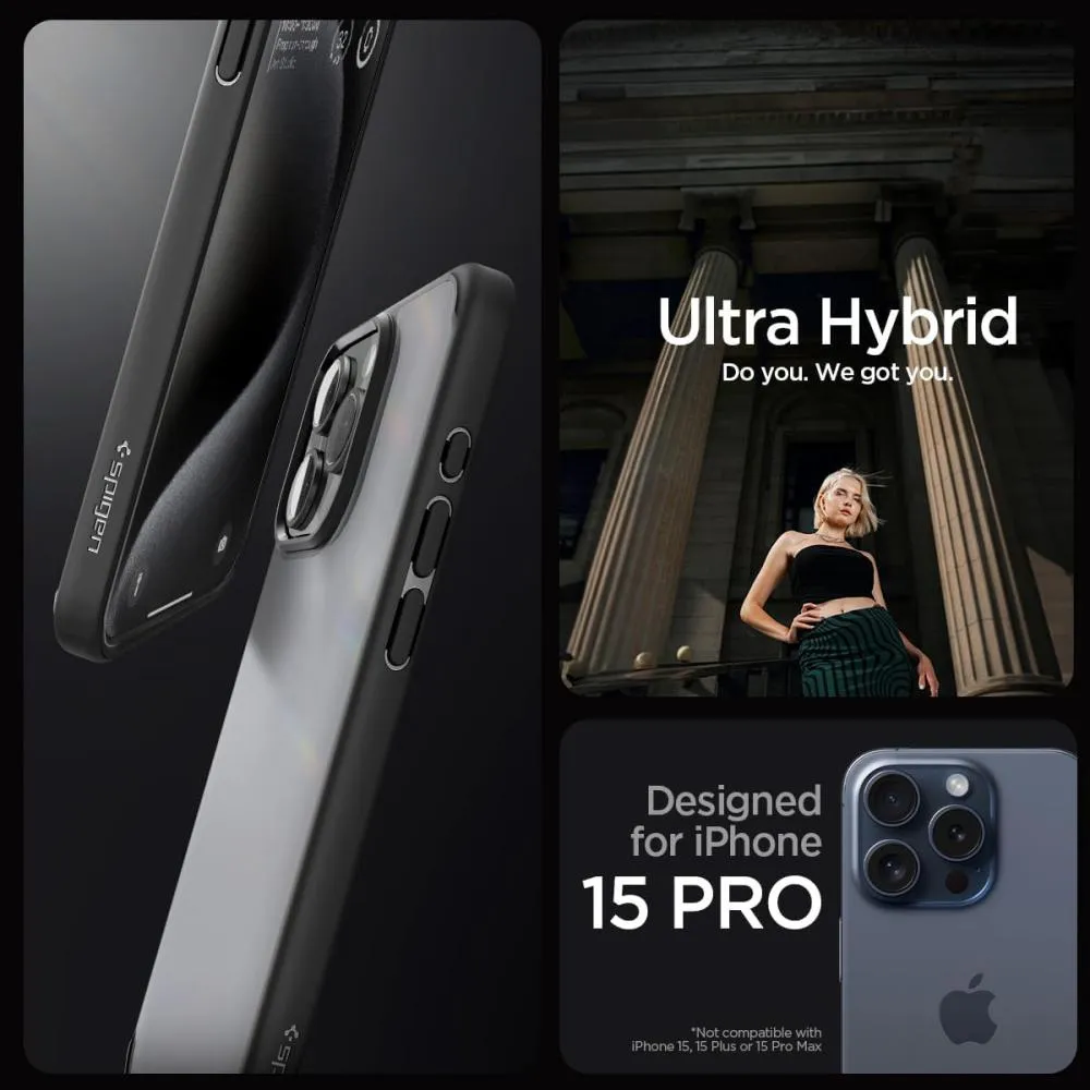 Spigen Ultra Hybrid Matte Frost Black Case For Iphone 15 Pro Iphone 15 Pro ( (5)