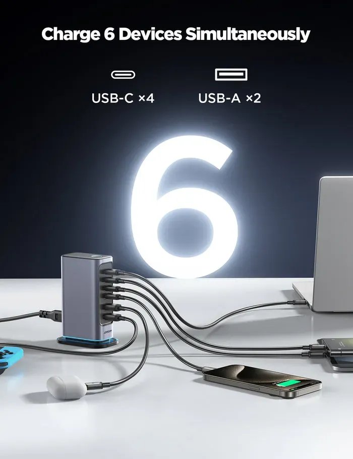 Joyroom Jr Tcm02 65w Gan Multi Port Power Station 4 Usb C And 2 Usb A Eu Plug (3)