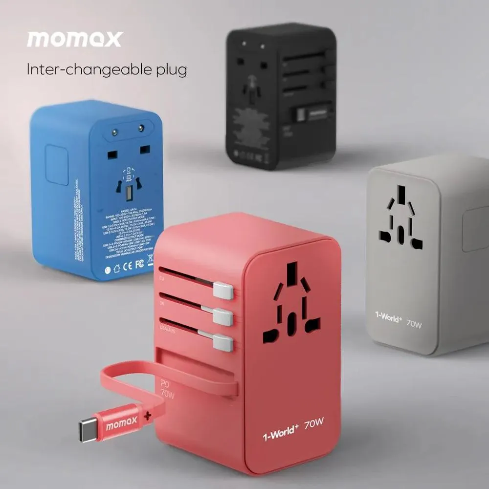Momax Ua18d 1 World 70w Gan 3ports Travel Charger With Built In Usb C Cable 65cm (3)