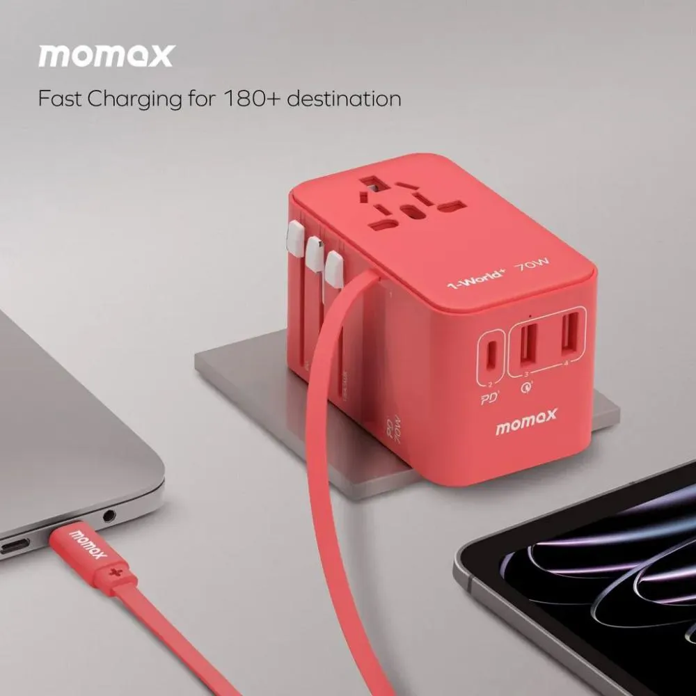 Momax Ua18d 1 World 70w Gan 3ports Travel Charger With Built In Usb C Cable 65cm (5)