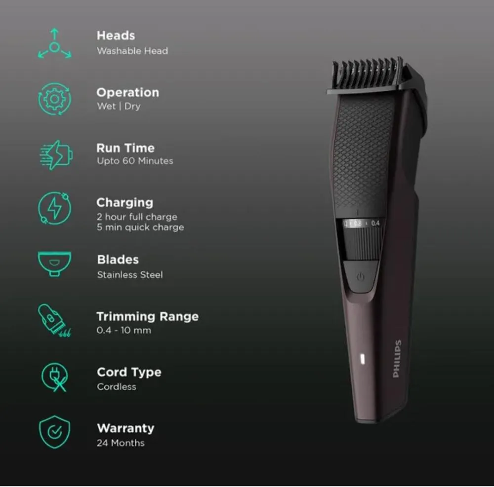 Philips Bt 3415 15 3000 Series Beard Trimmer Battery Powered (2)
