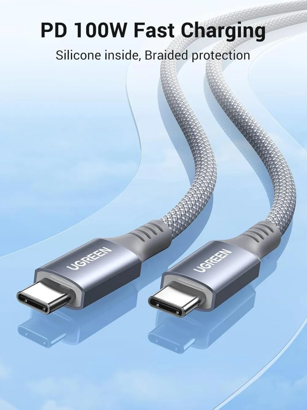 Ugreen Usb C To Usb C 100w Pd Fast Charging Silicone And Nylon Braided Cable (2)