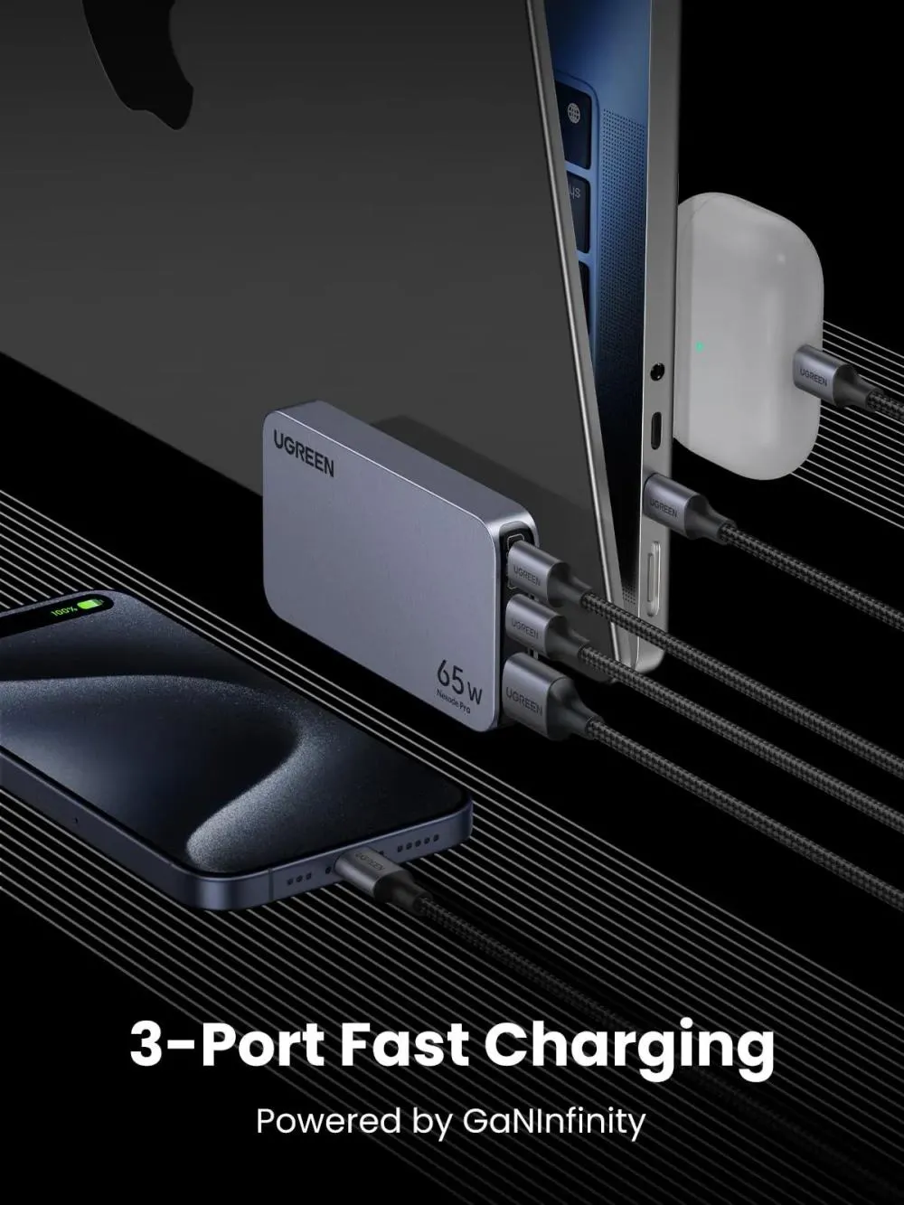 Ugreen Nexode Pro 65w 3 Port Gan Ultra Slim Fast Charger 15817 (2)