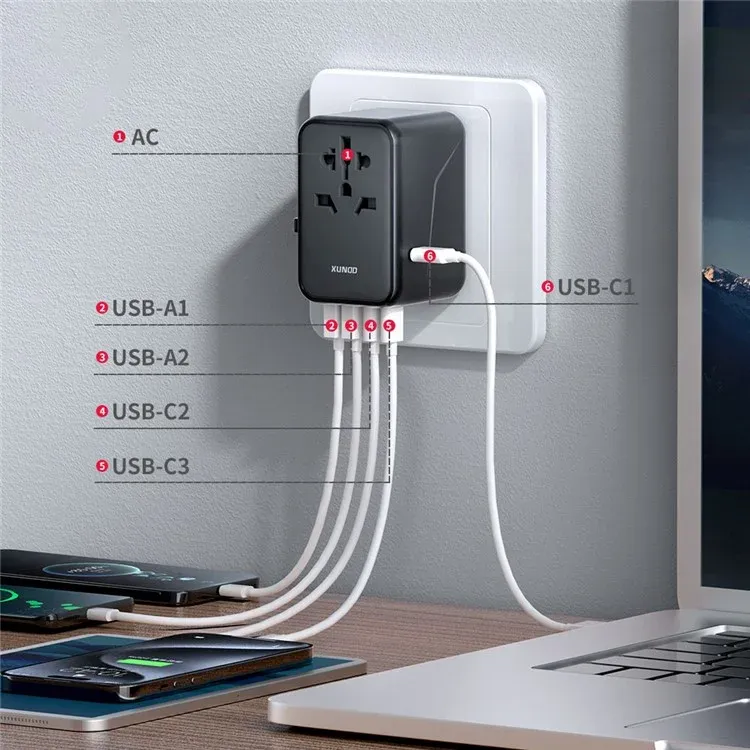 Xundd Xdch 072 65w 5 Usb Ports Universal Travel Adapter Black (4)