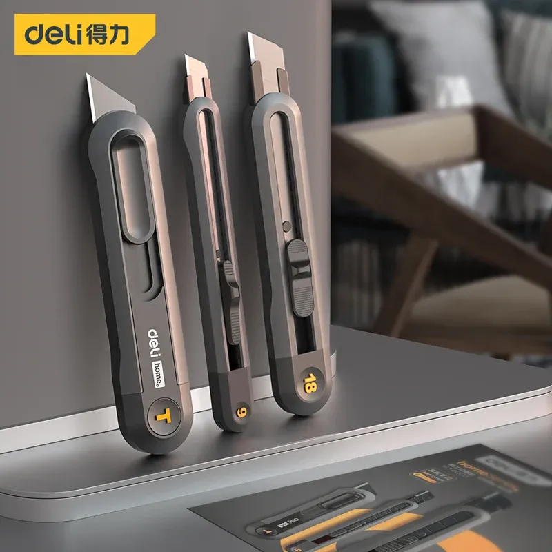 3pcs Set Deli Home Retractable Utility Knife 9 18mm Premium Sharp Blades Box Cutter (1)