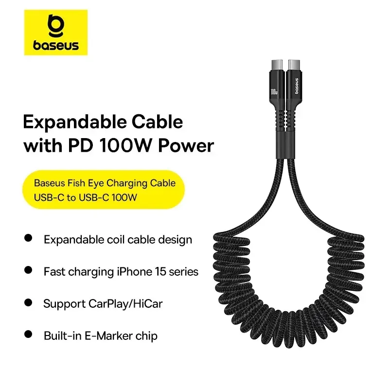 Baseus Fish Eye Pd 100w Usb C To Usb C Fast Charging Date Cable 3 3ft Coiled Design (1)