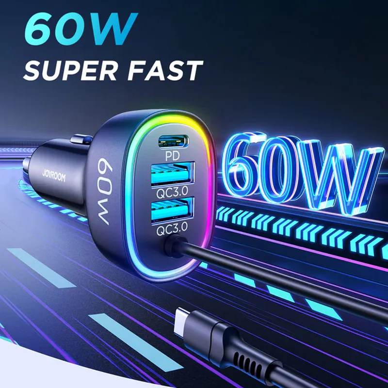 Joyroom Jr Cl19 4in1 60w Wired Car Charger With Type C Cable (2)