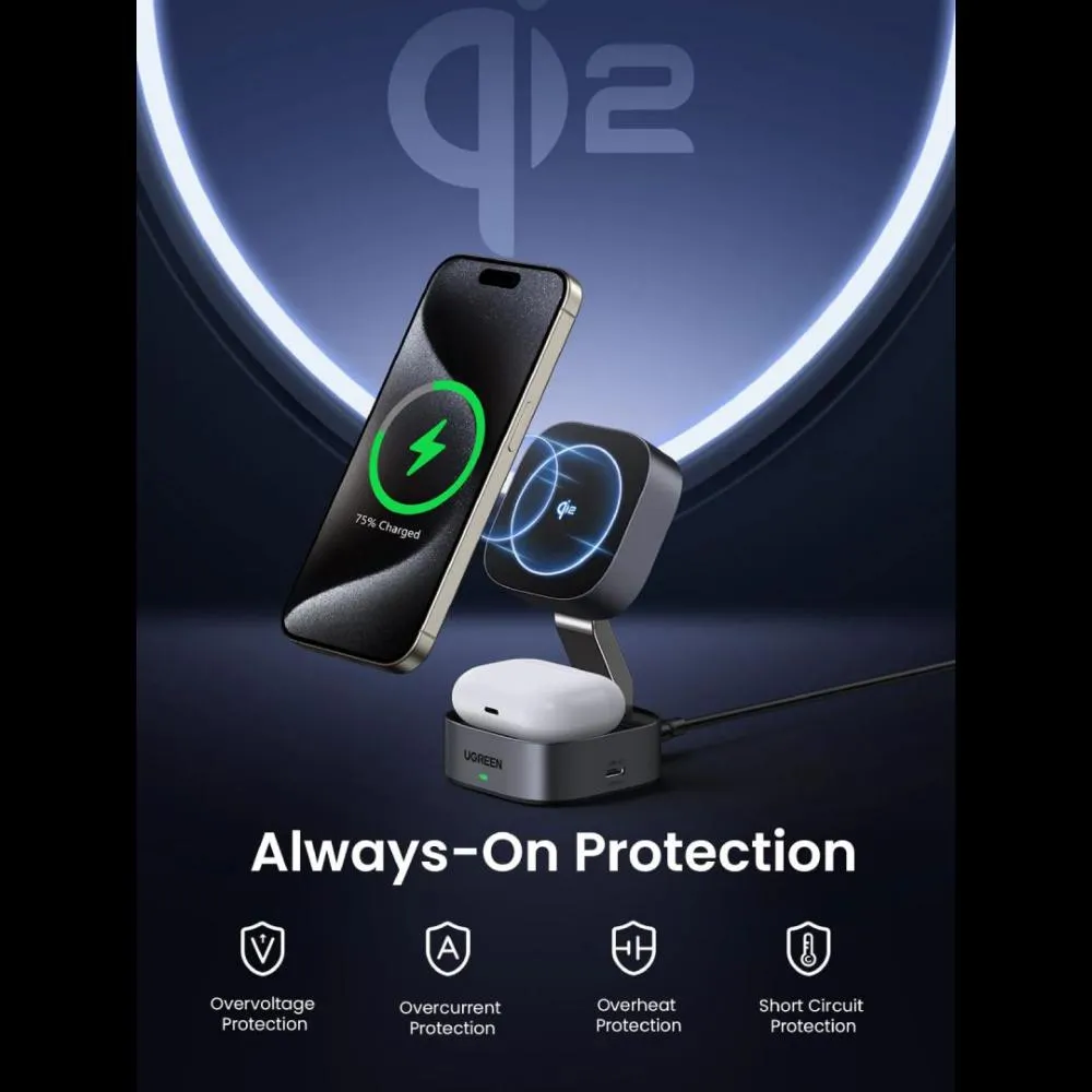Ugreen 2 In 1 Qi2 Magnetic Foldable 15w Fast Charging Station (4)