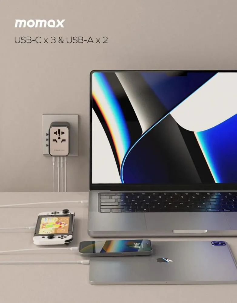 Momax 1 World 5 Port Travel Charger 35w Titanium (1)