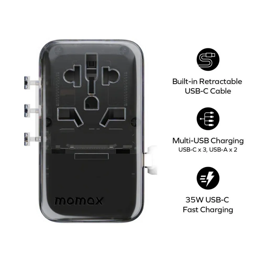Momax 1 World Flow 4 Port Travel Charger With Built In Usb C Cable 35w (8)