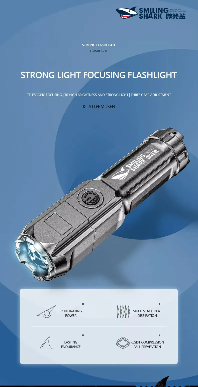 Smiling Shark 622a Telescopic Focusing Three Gear Bright Led Flashlight (3)