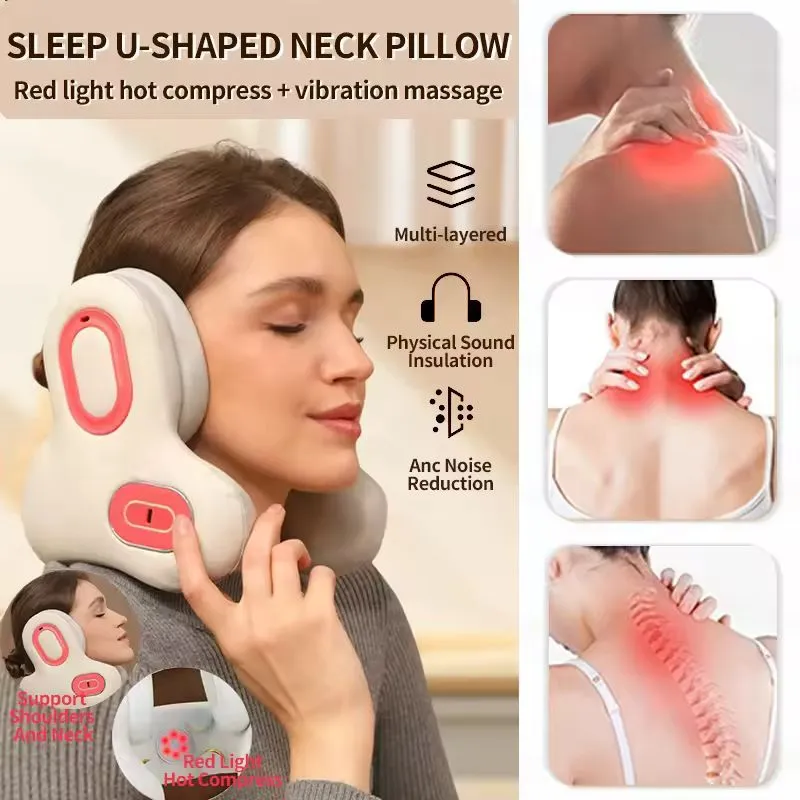 Sleep Noise Reduction Neck Massage Hot Compress Portable U Shaped Neck Pillow Portable Mobile Phone Bluetooth Music (3)