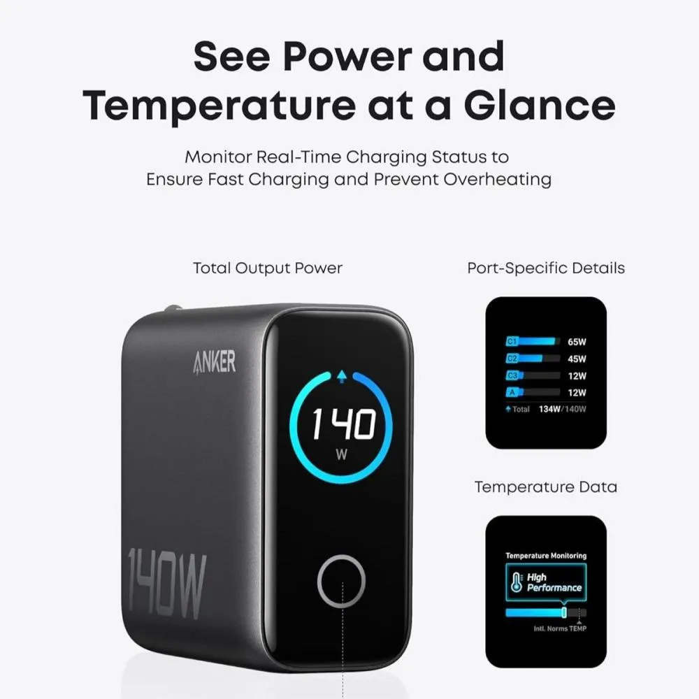 Anker Laptop Charger 140w 4 Port Pd 3 1 With Touch Control Usb C Cable B2697 (3)