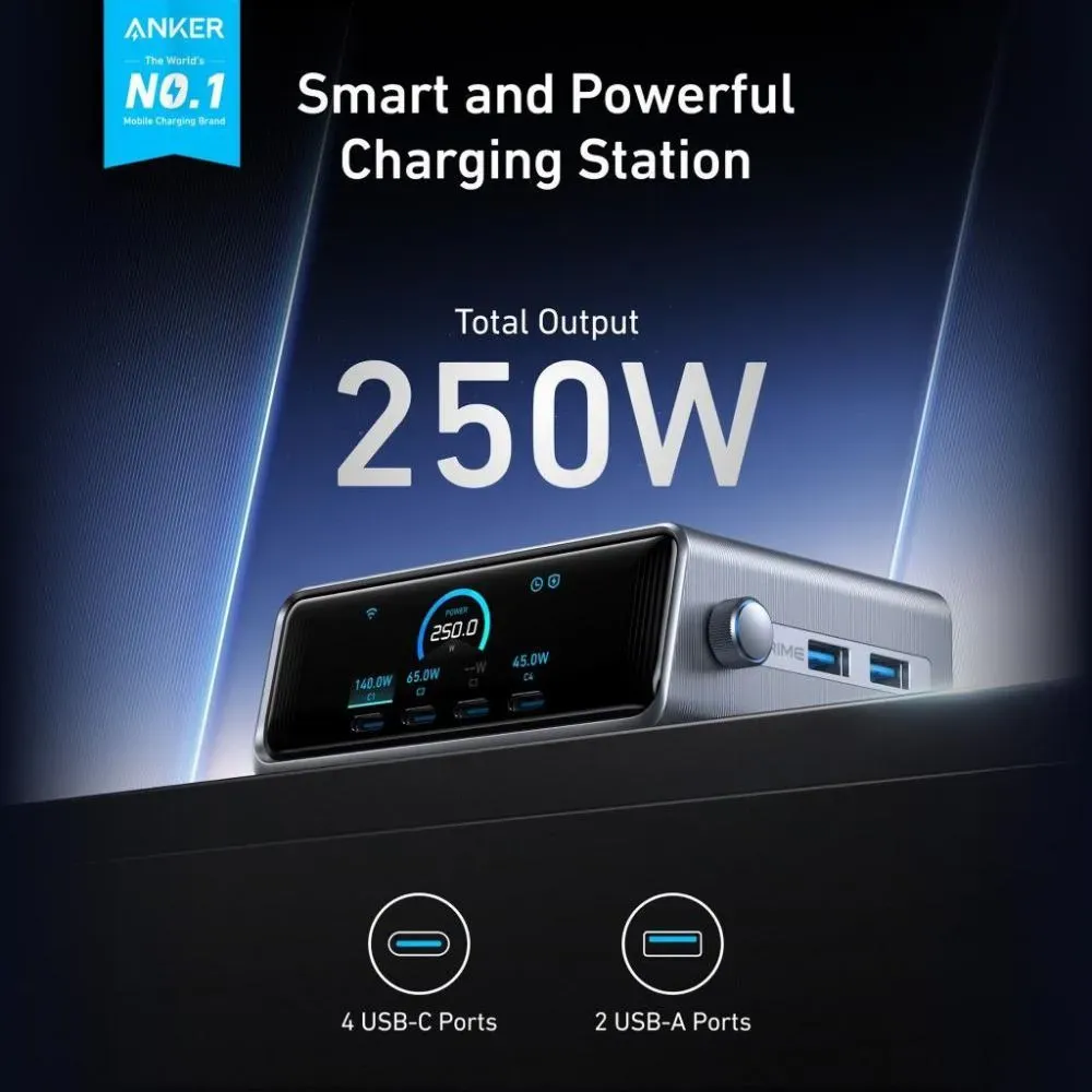 Anker Prime 250w Gan Usb C Charging Station Ultra Fast 6 Port With Lcd Display Smart C ( (5)