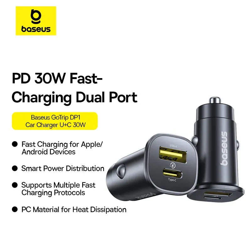 Baseus Car Charger Gotrip Series Dual Output 1xtype C Pd 1x Usb A 30w Cosmic Black C00072300123 00 (3)