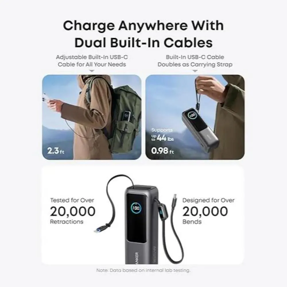 Anker Laptop Power Bank 25k Mah 165w Built In And Retractable Cables With Smart Display A169 (