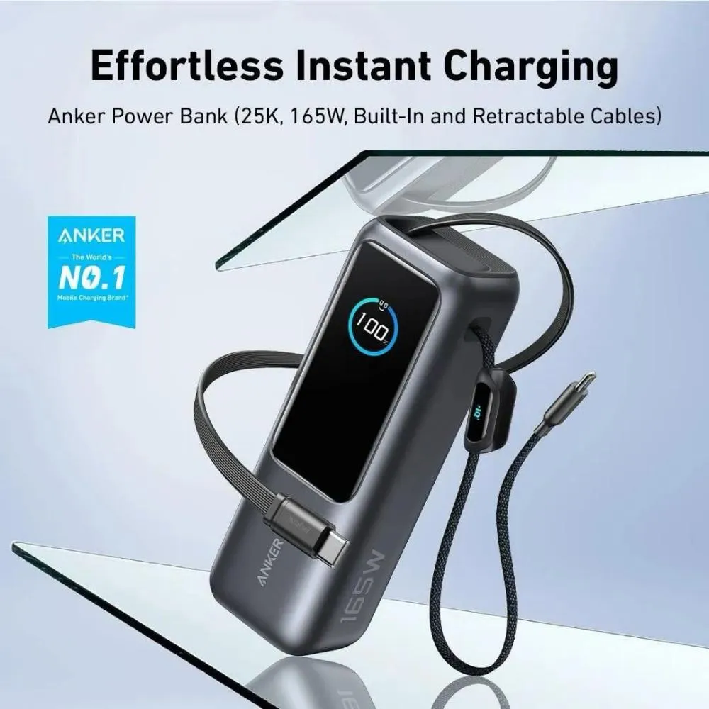 Anker Laptop Power Bank 25k Mah 165w Built In And Retractable Cables With Smart Display A169 ( (5)