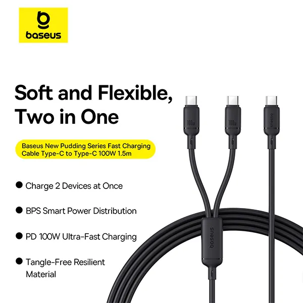 Baseus Silky Series 100w Type C To Dual Type C Fast Charging Cable 1 5m (2)