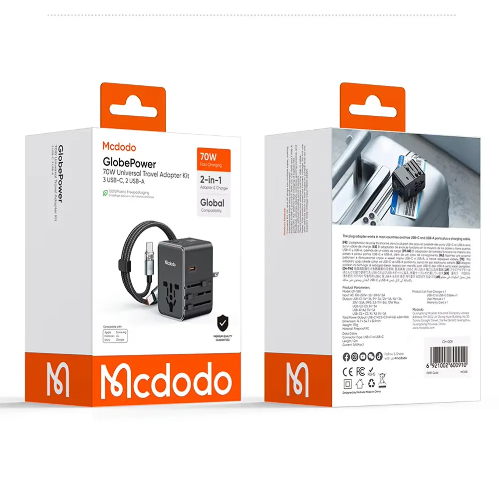 Mcdodo Cp 598 70w Gan Universal Travel Adapter With 100w C To C Cable (6)