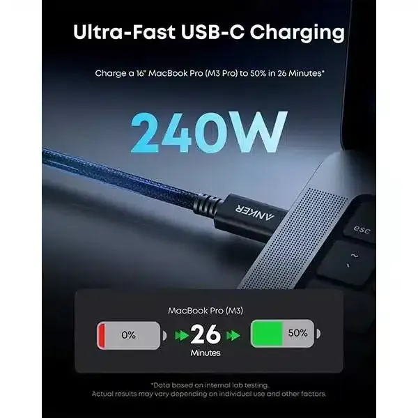 Anker Prime Thunderbolt 5 Cable 80 Gbps 240w 3.3 Ft 3