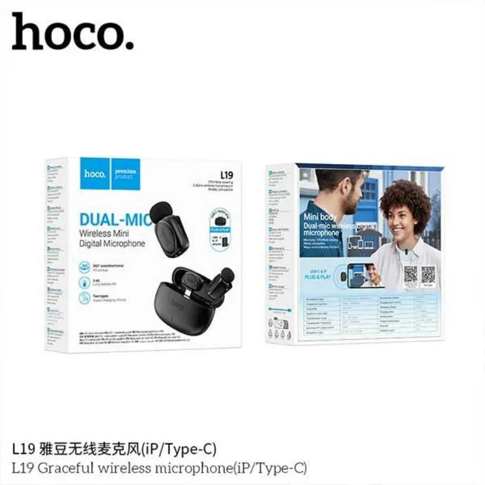 Hoco L19 Graceful Dual Mic Lavalier Wireless Microphone 6